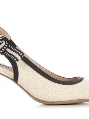Steve Madden Cream Pointed Slingback Kitten Heels with Black Trim - VALEREE